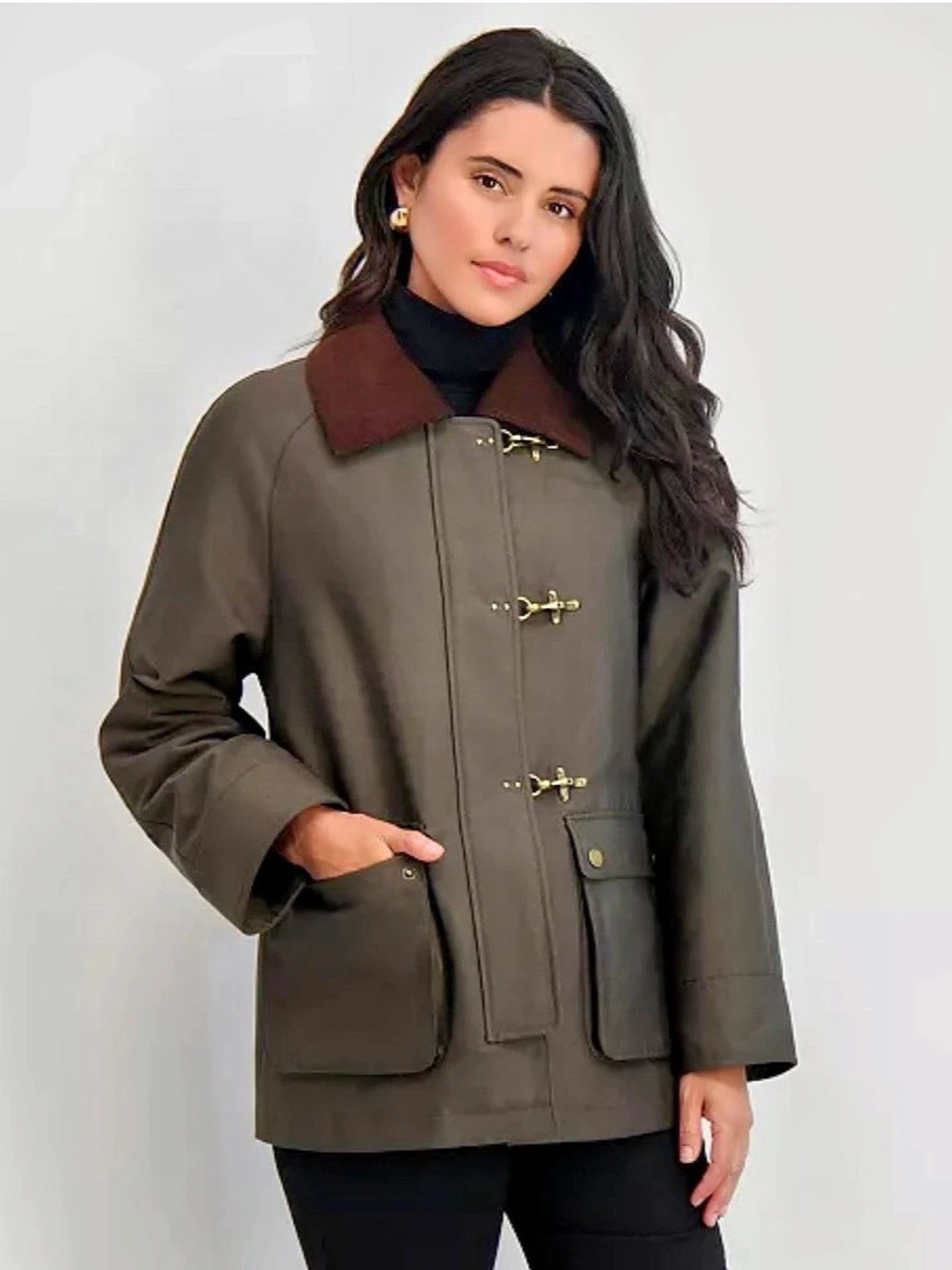 Tahari Women’s Barn Utility Collared Jacket in Dark Olive NWT Small